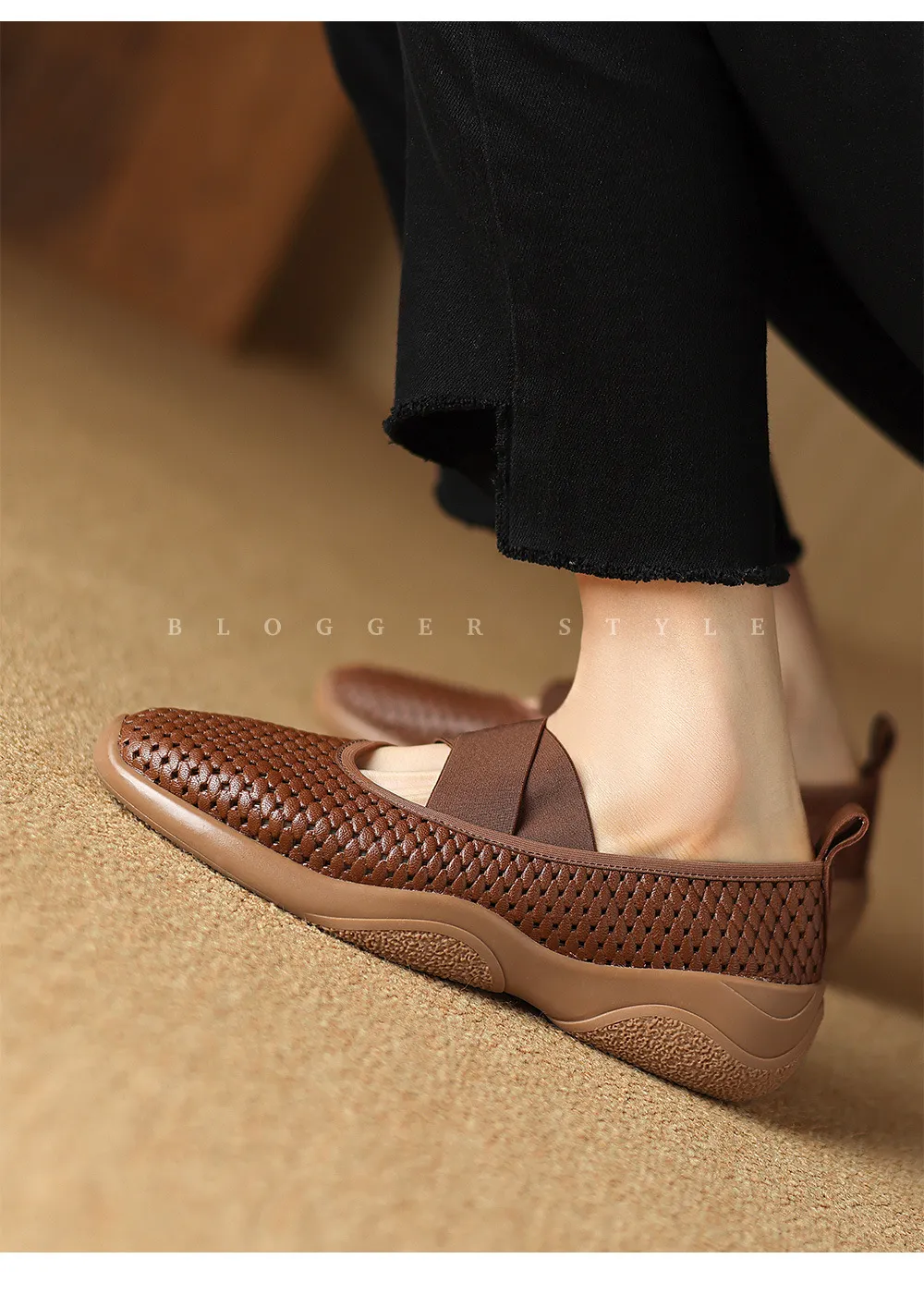 Spring/Summer Openwork Sandals, Round Toe, Sheepskin Casual Comfort Women's Shoes