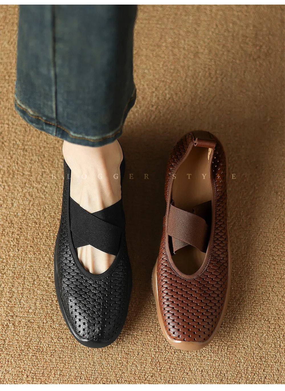 Spring/Summer Openwork Sandals, Round Toe, Sheepskin Casual Comfort Women's Shoes