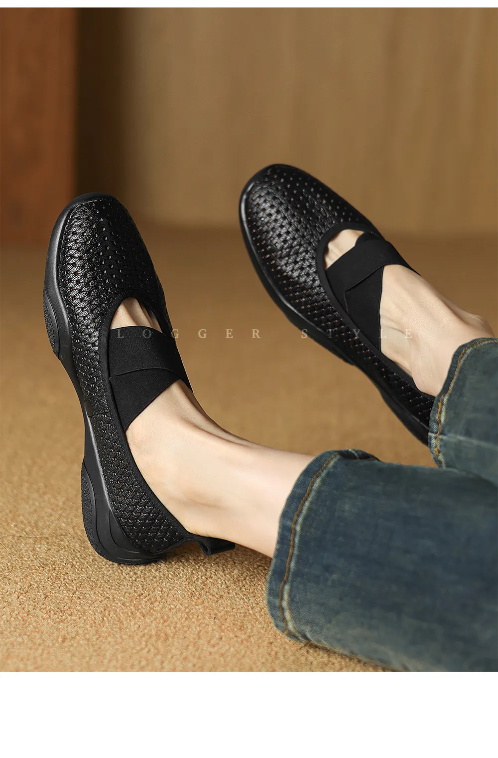Spring/Summer Openwork Sandals, Round Toe, Sheepskin Casual Comfort Women's Shoes