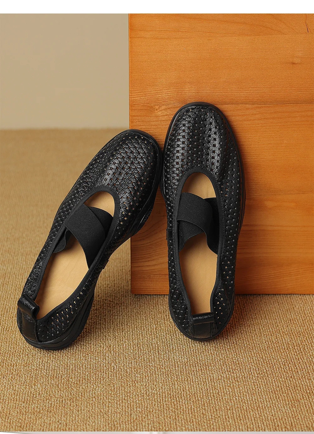 Spring/Summer Openwork Sandals, Round Toe, Sheepskin Casual Comfort Women's Shoes