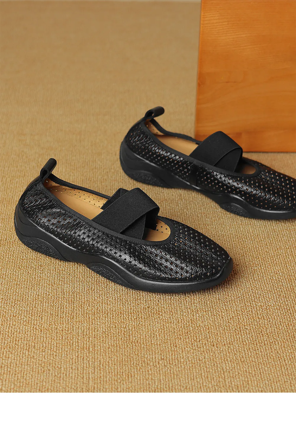 Spring/Summer Openwork Sandals, Round Toe, Sheepskin Casual Comfort Women's Shoes