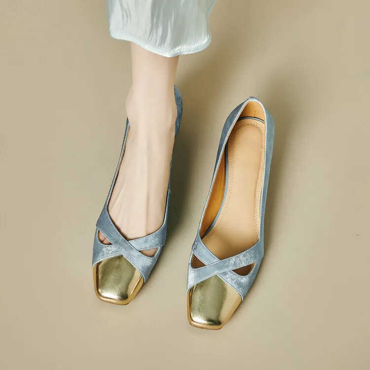 Fashionable Spring and Autumn Square Toe Hollow Out Single Shoes Chunky Heel High Heel Slip-on Chanel Style Cropped Shoes Women's 04-05x