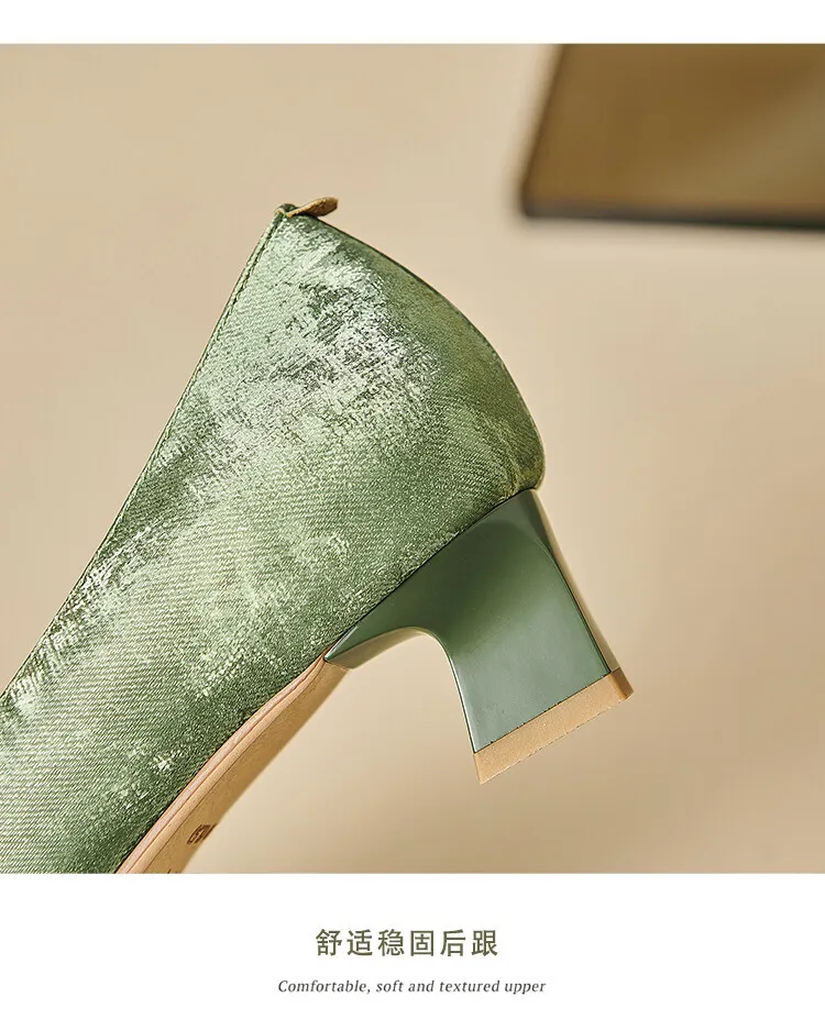 Fashionable Spring and Autumn Square Toe Hollow Out Single Shoes Chunky Heel High Heel Slip-on Chanel Style Cropped Shoes Women's 04-05x