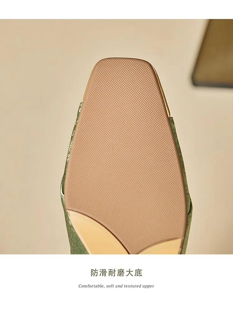 Fashionable Spring and Autumn Square Toe Hollow Out Single Shoes Chunky Heel High Heel Slip-on Chanel Style Cropped Shoes Women's 04-05x