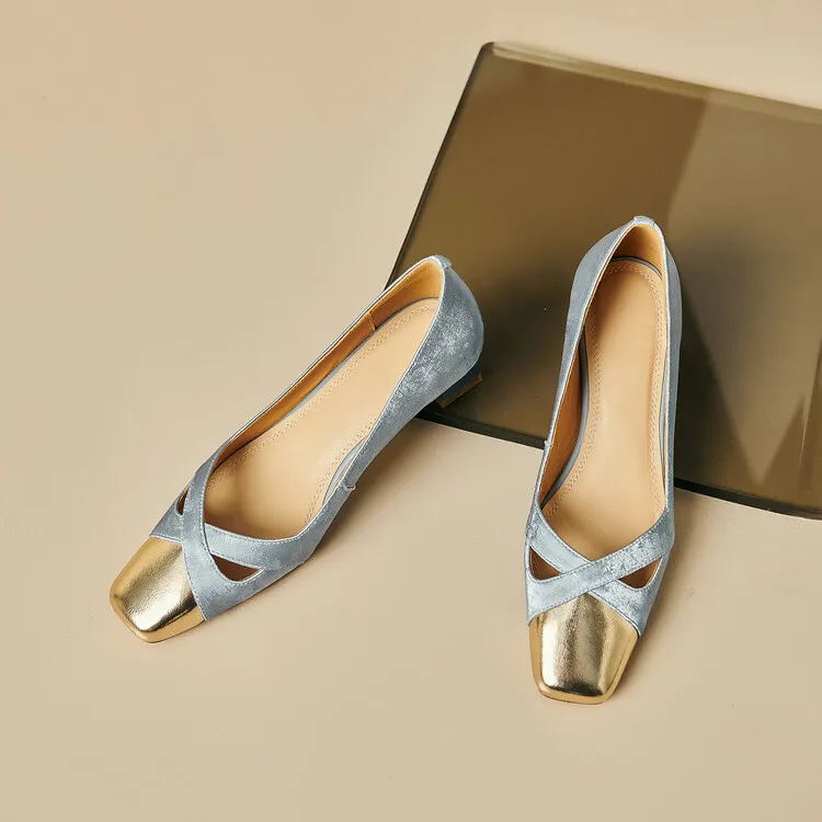 Fashionable Spring and Autumn Square Toe Hollow Out Single Shoes Chunky Heel High Heel Slip-on Chanel Style Cropped Shoes Women's 04-05x