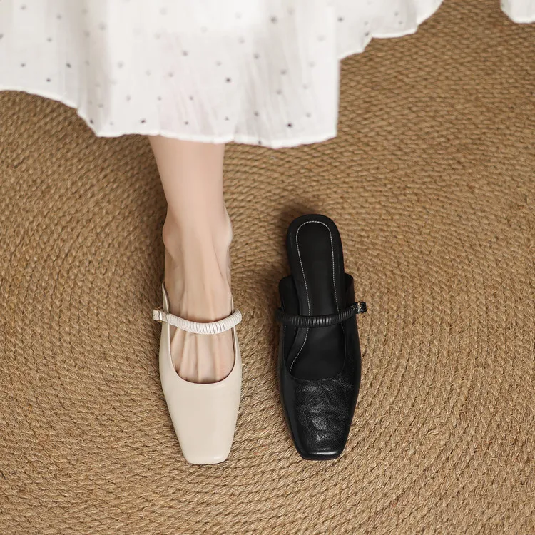 Spring/Summer Low-Heeled Flat Square-Toe Sheepskin Fashion Women's Shoes 04-05y