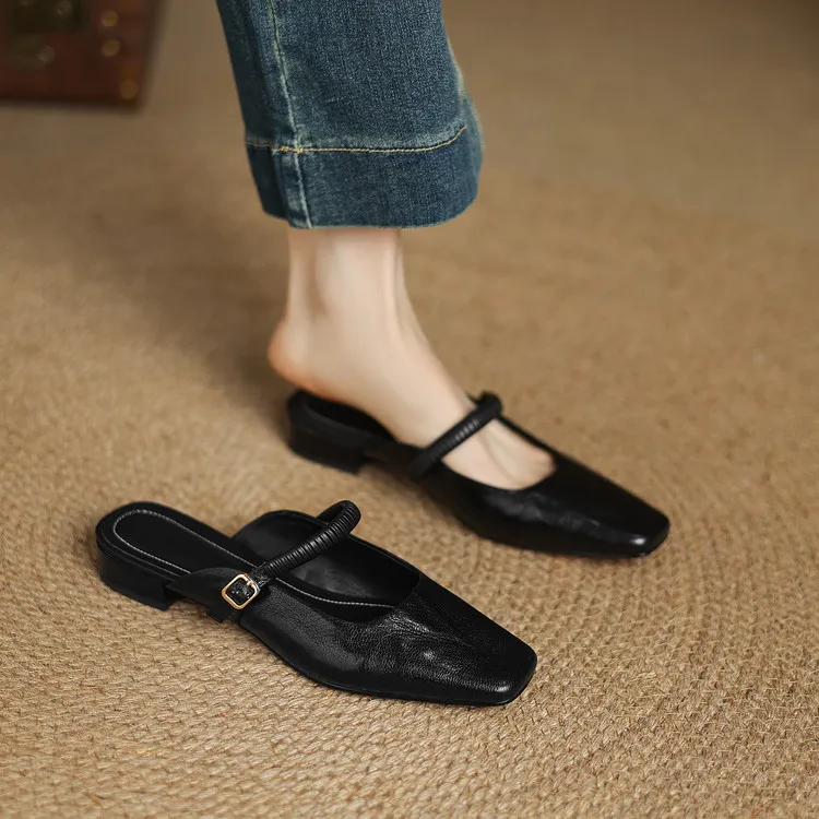 Spring/Summer Low-Heeled Flat Square-Toe Sheepskin Fashion Women's Shoes 04-05y