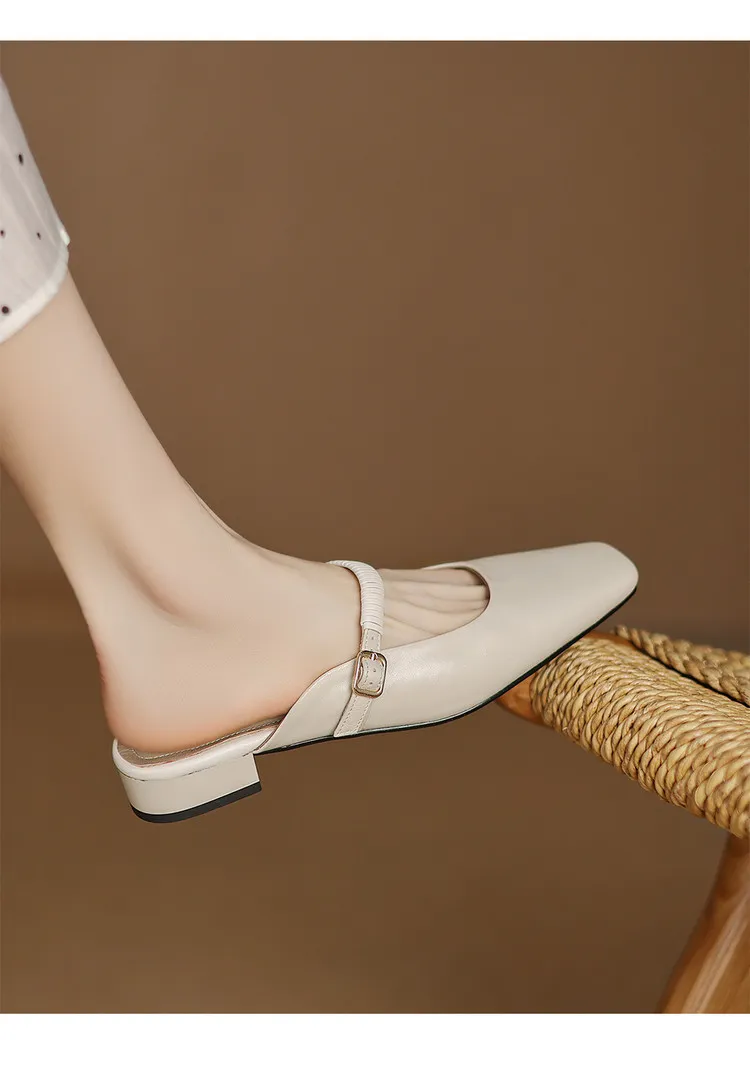 Spring/Summer Low-Heeled Flat Square-Toe Sheepskin Fashion Women's Shoes 04-05y