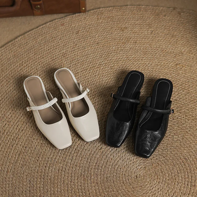 Spring/Summer Low-Heeled Flat Square-Toe Sheepskin Fashion Women's Shoes 04-05y