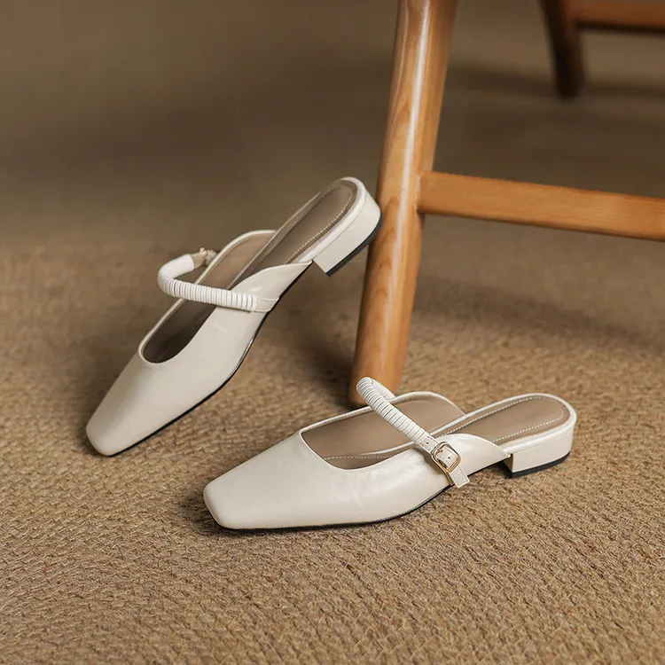 Spring/Summer Low-Heeled Flat Square-Toe Sheepskin Fashion Women's Shoes 04-05y