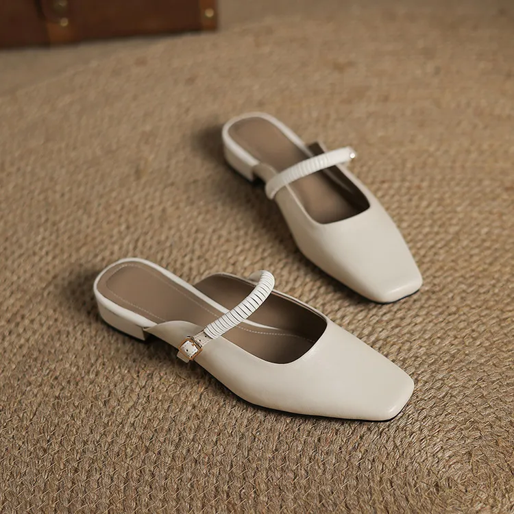 Spring/Summer Low-Heeled Flat Square-Toe Sheepskin Fashion Women's Shoes 04-05y