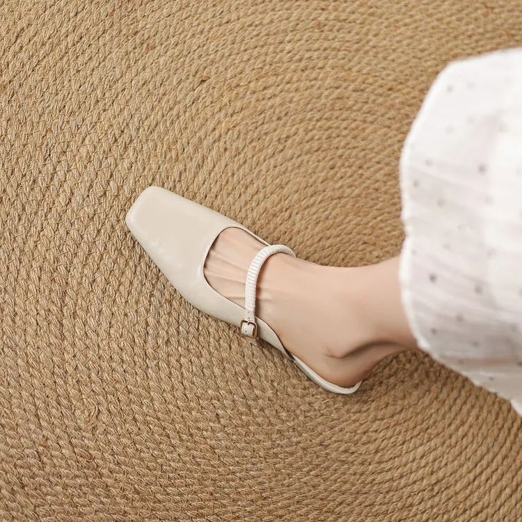 Spring/Summer Low-Heeled Flat Square-Toe Sheepskin Fashion Women's Shoes 04-05y