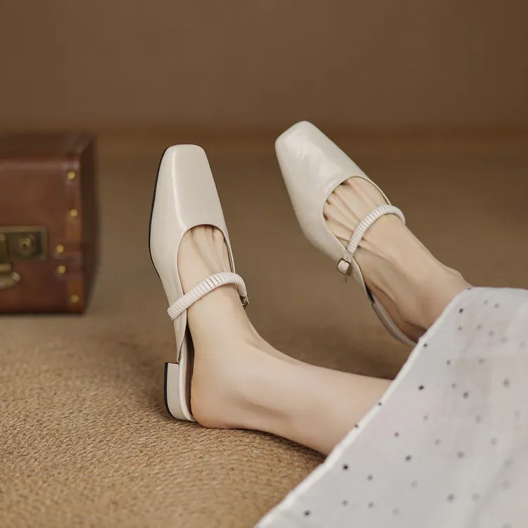 Spring/Summer Low-Heeled Flat Square-Toe Sheepskin Fashion Women's Shoes 04-05y