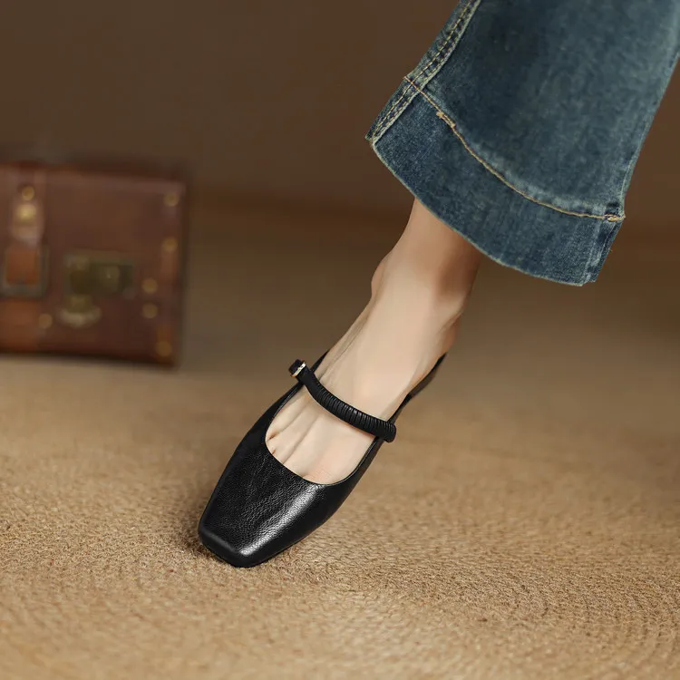 Spring/Summer Low-Heeled Flat Square-Toe Sheepskin Fashion Women's Shoes 04-05y