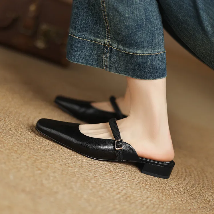 Spring/Summer Low-Heeled Flat Square-Toe Sheepskin Fashion Women's Shoes 04-05y