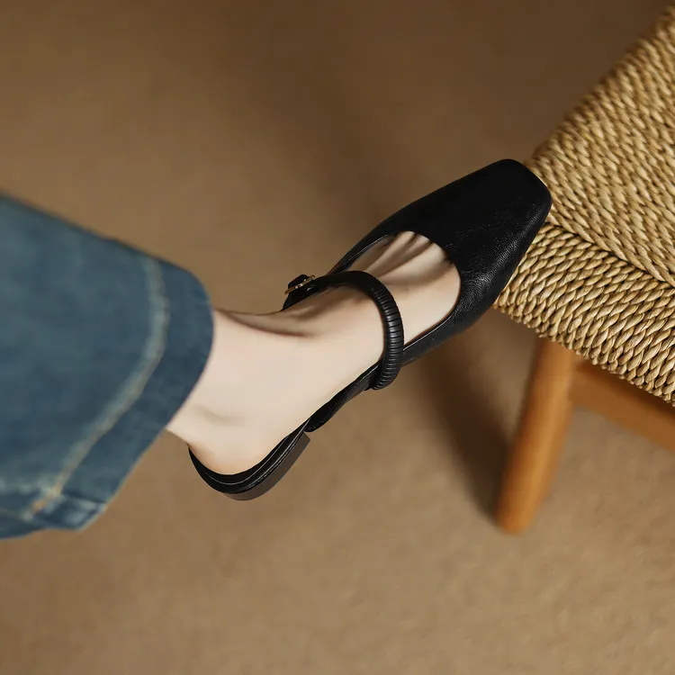 Spring/Summer Low-Heeled Flat Square-Toe Sheepskin Fashion Women's Shoes 04-05y
