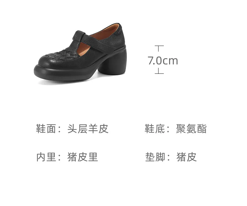 Spring and Autumn Single Shoes, Thick-Soled Chunky Heel High-Heeled Sheepskin Fashion Women's Shoes, Black and Apricot