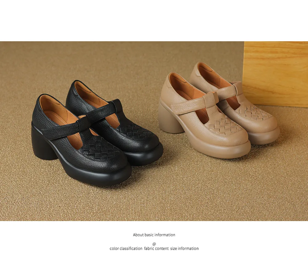 Spring and Autumn Single Shoes, Thick-Soled Chunky Heel High-Heeled Sheepskin Fashion Women's Shoes, Black and Apricot