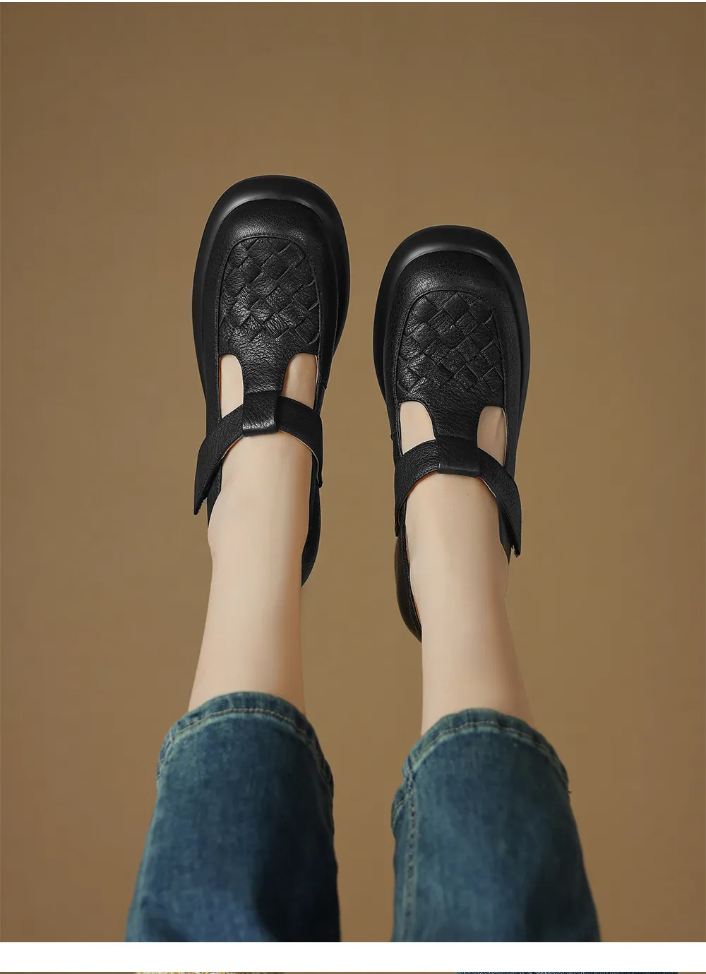 Spring and Autumn Single Shoes, Thick-Soled Chunky Heel High-Heeled Sheepskin Fashion Women's Shoes, Black and Apricot