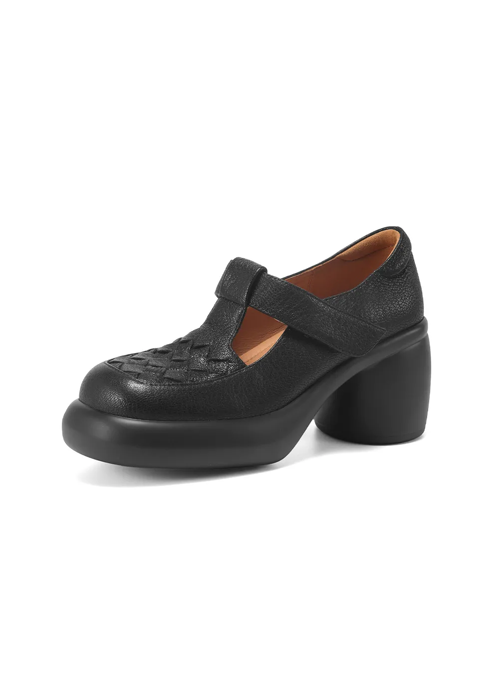 Spring and Autumn Single Shoes, Thick-Soled Chunky Heel High-Heeled Sheepskin Fashion Women's Shoes, Black and Apricot