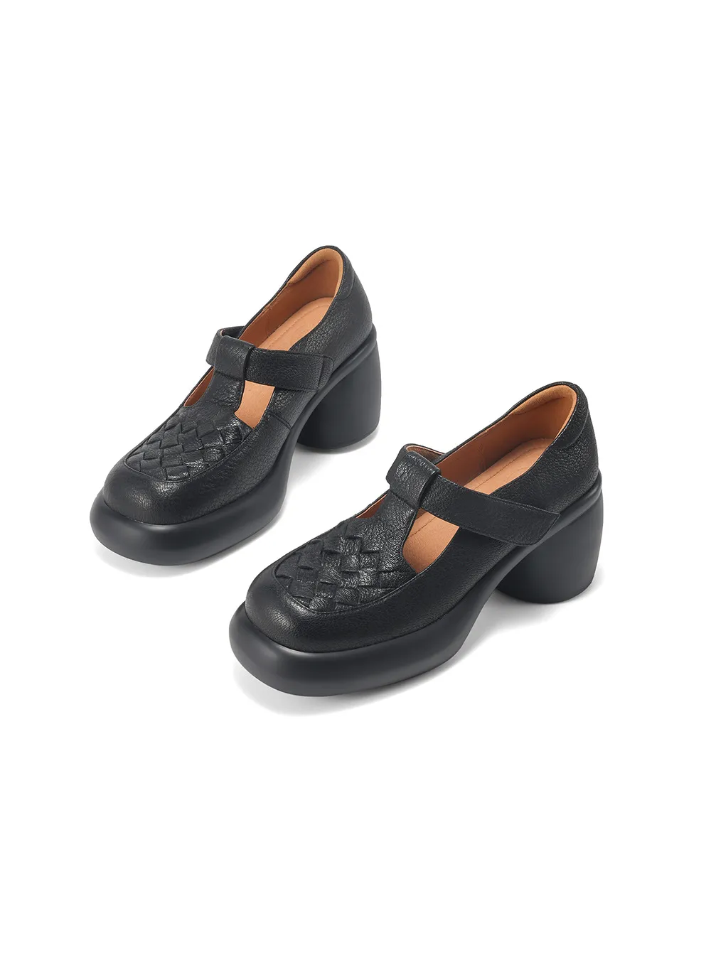 Spring and Autumn Single Shoes, Thick-Soled Chunky Heel High-Heeled Sheepskin Fashion Women's Shoes, Black and Apricot