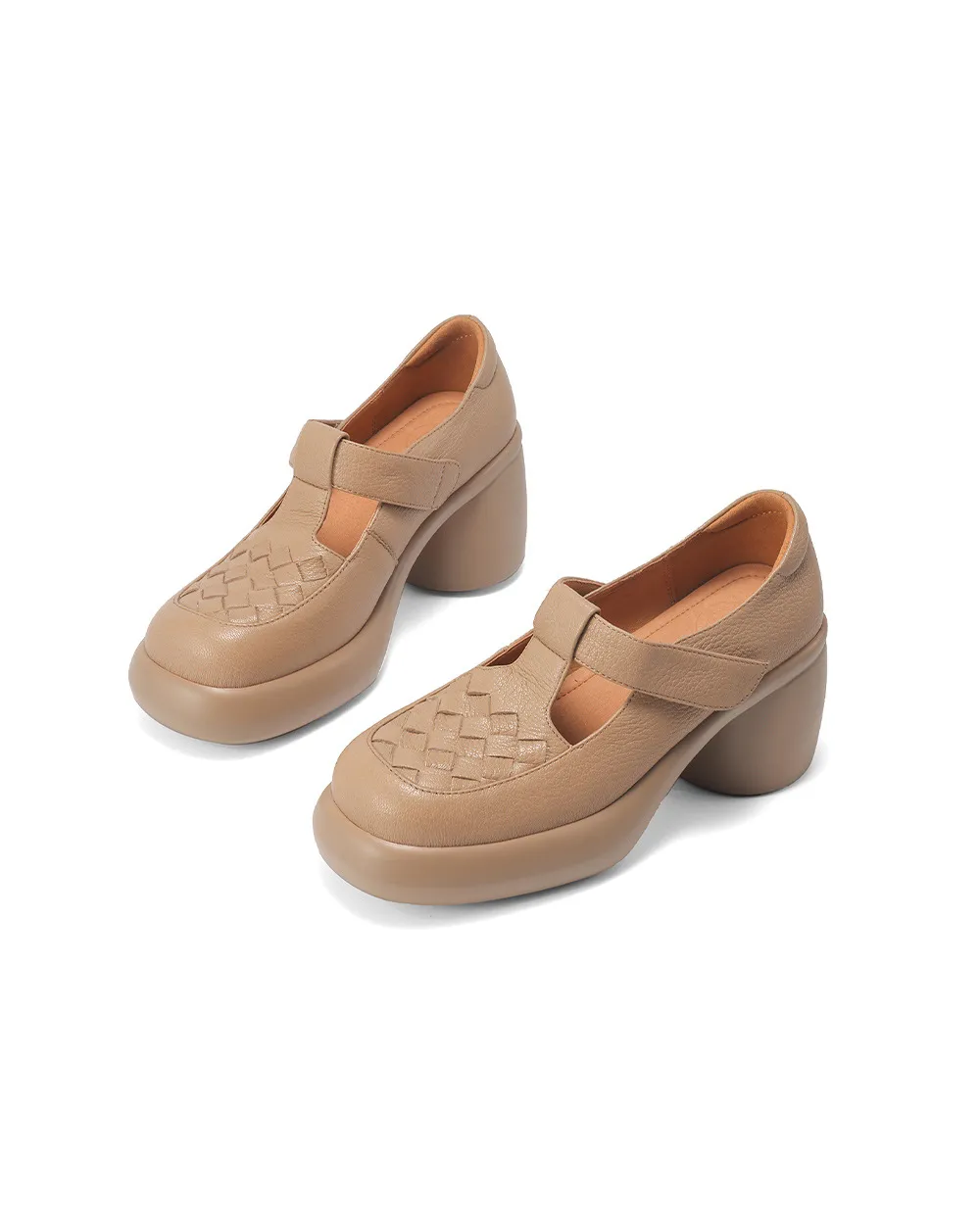 Spring and Autumn Single Shoes, Thick-Soled Chunky Heel High-Heeled Sheepskin Fashion Women's Shoes, Black and Apricot