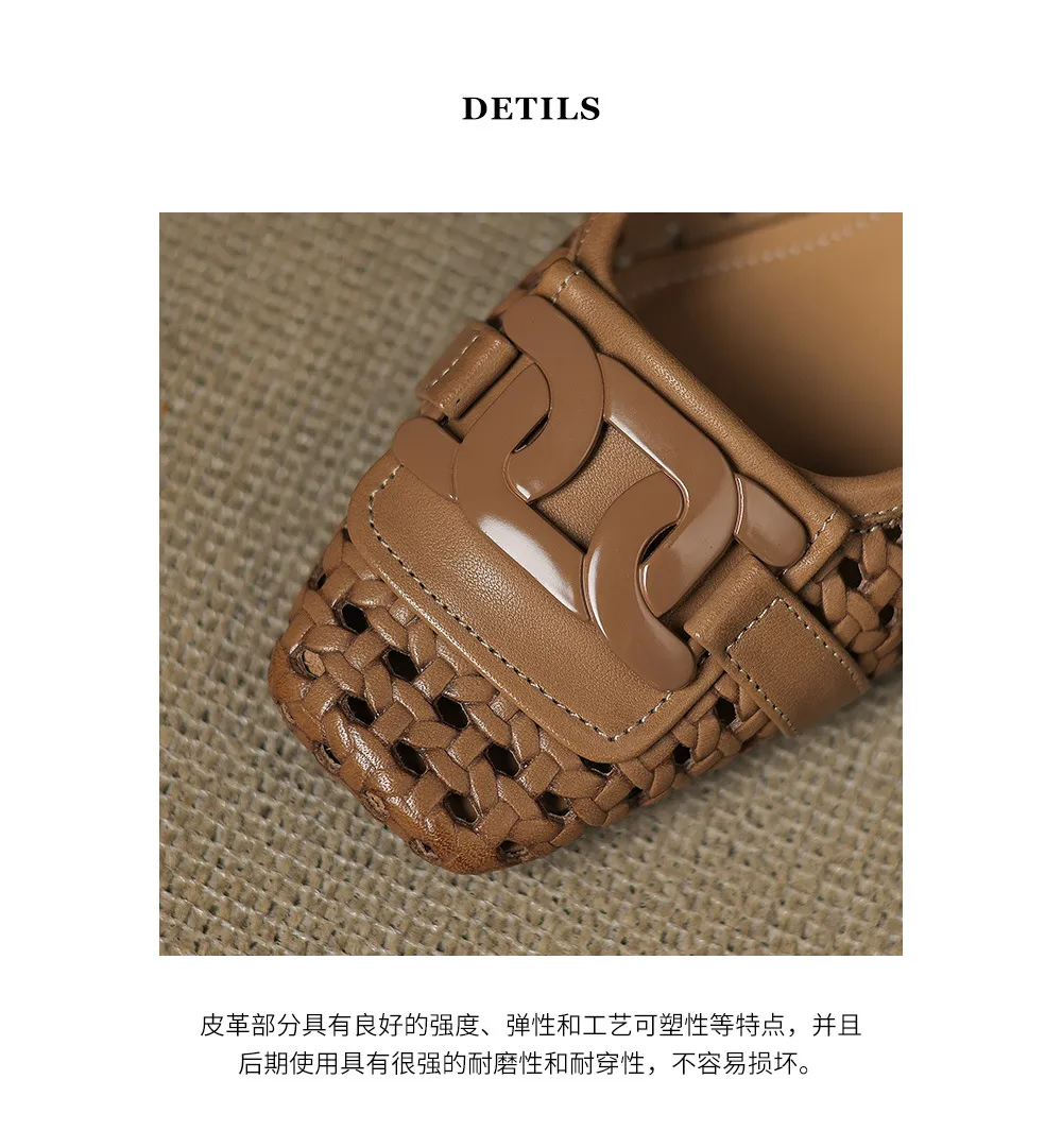 Our top-selling spring/summer style square-toe chunky heel women's shoes with hollowed-out solid color and comfortable cowhide leather.