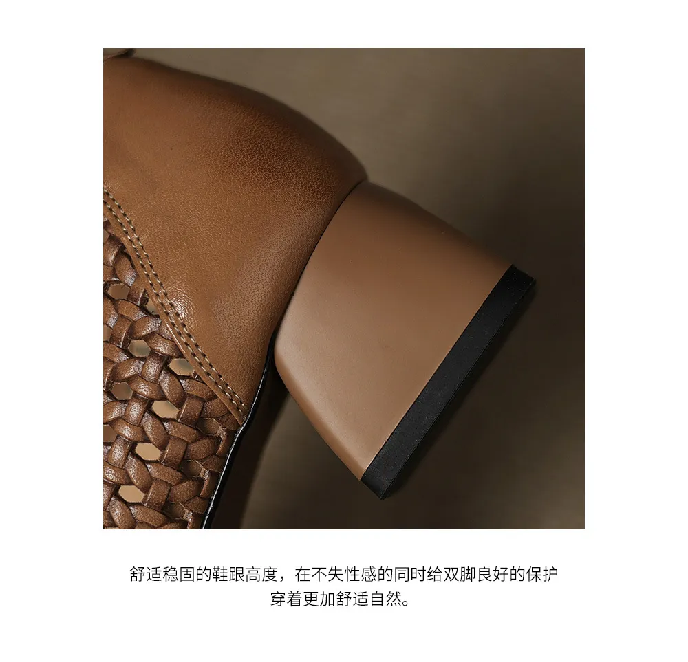 Our top-selling spring/summer style square-toe chunky heel women's shoes with hollowed-out solid color and comfortable cowhide leather.