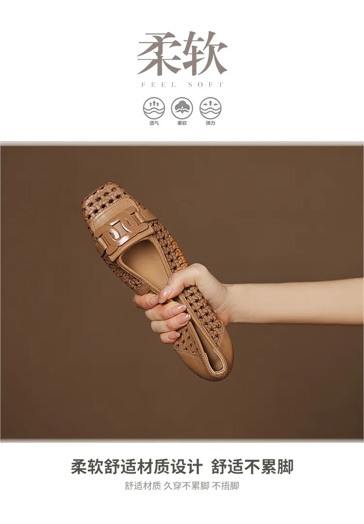 Our top-selling spring/summer style square-toe chunky heel women's shoes with hollowed-out solid color and comfortable cowhide leather.