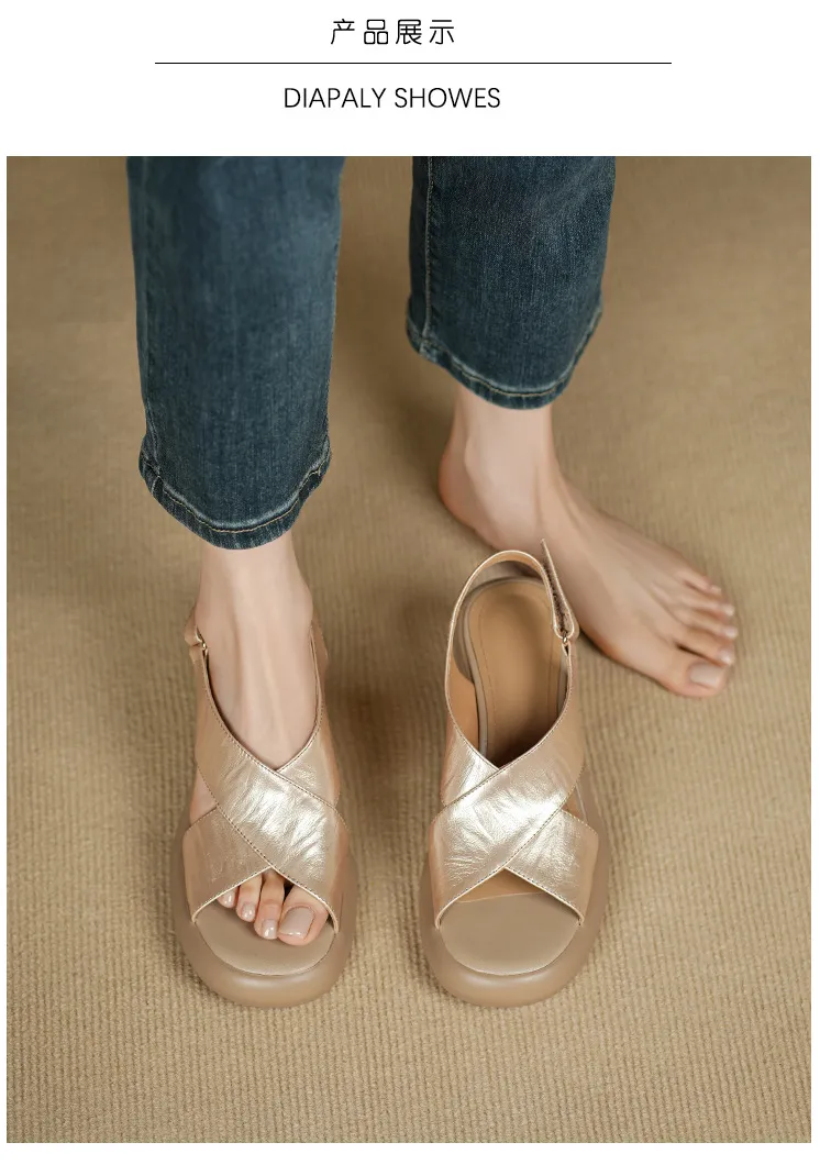Spring/Summer platform chunky heel high-heeled sandals, open-toe, comfortable cowhide fashion shoes for women.