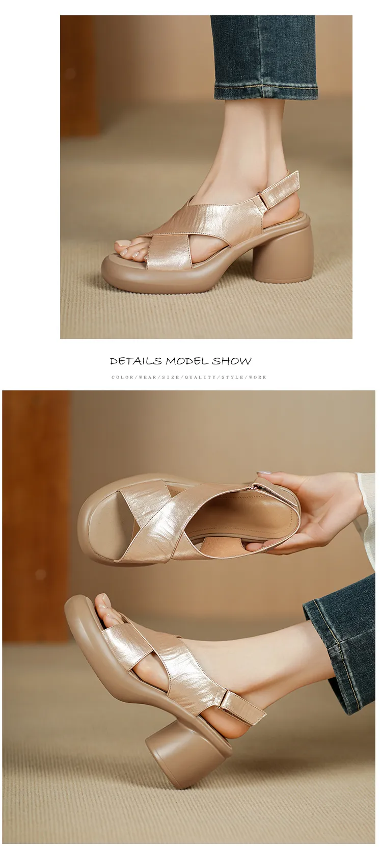 Spring/Summer platform chunky heel high-heeled sandals, open-toe, comfortable cowhide fashion shoes for women.