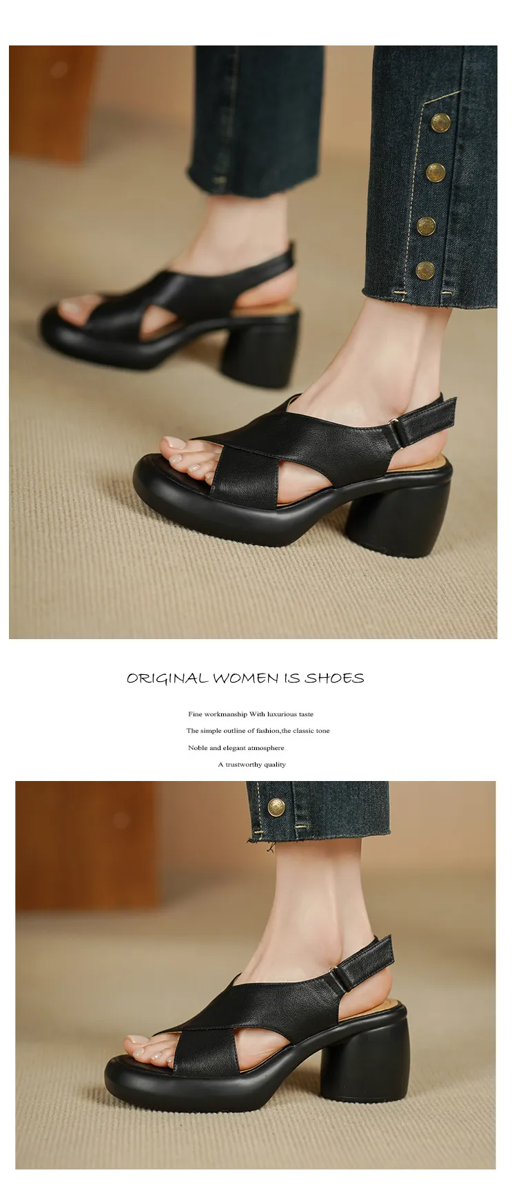 Spring/Summer platform chunky heel high-heeled sandals, open-toe, comfortable cowhide fashion shoes for women.