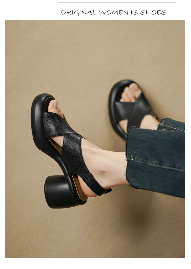 Spring/Summer platform chunky heel high-heeled sandals, open-toe, comfortable cowhide fashion shoes for women.