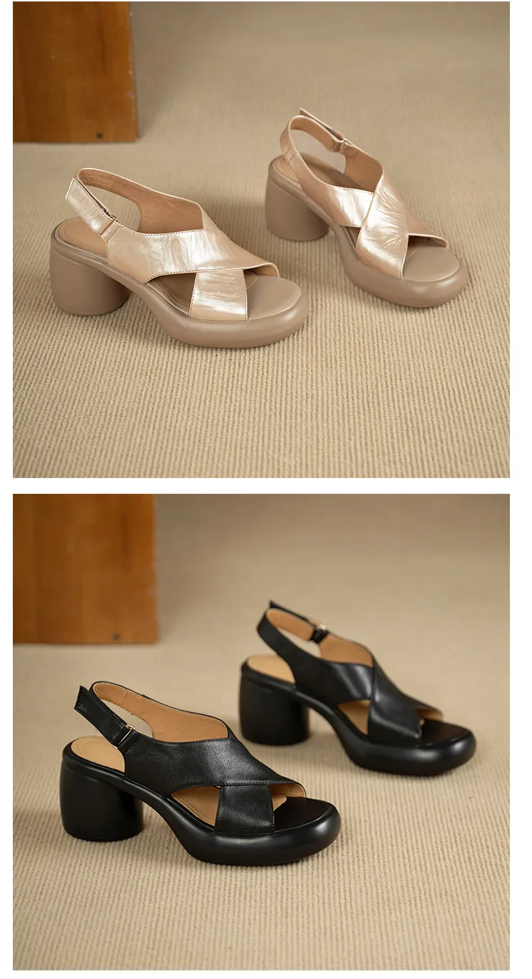 Spring/Summer platform chunky heel high-heeled sandals, open-toe, comfortable cowhide fashion shoes for women.