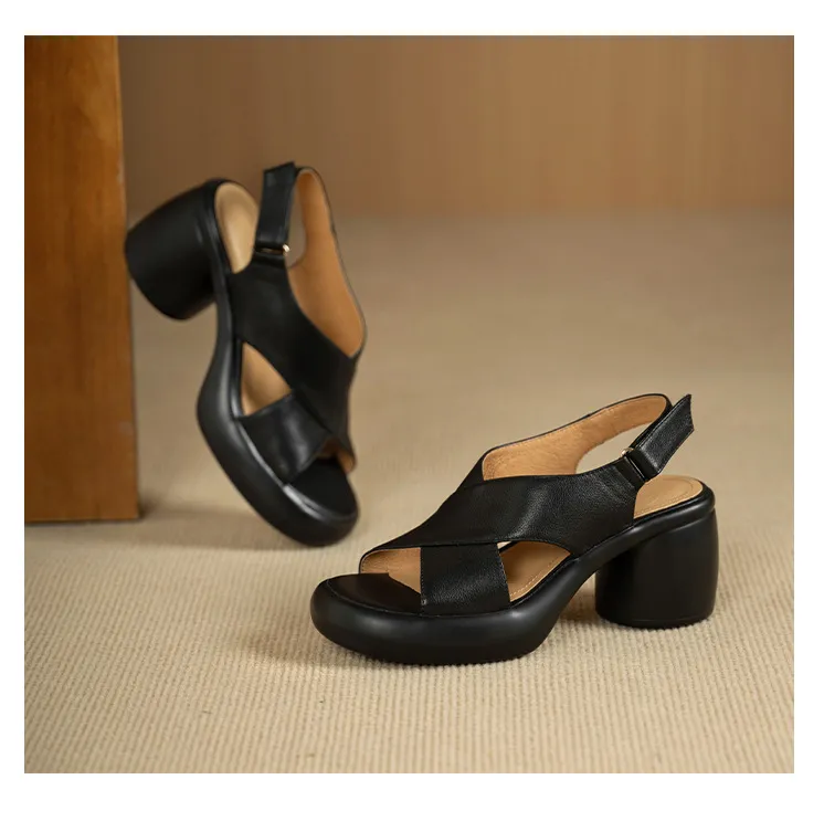 Spring/Summer platform chunky heel high-heeled sandals, open-toe, comfortable cowhide fashion shoes for women.
