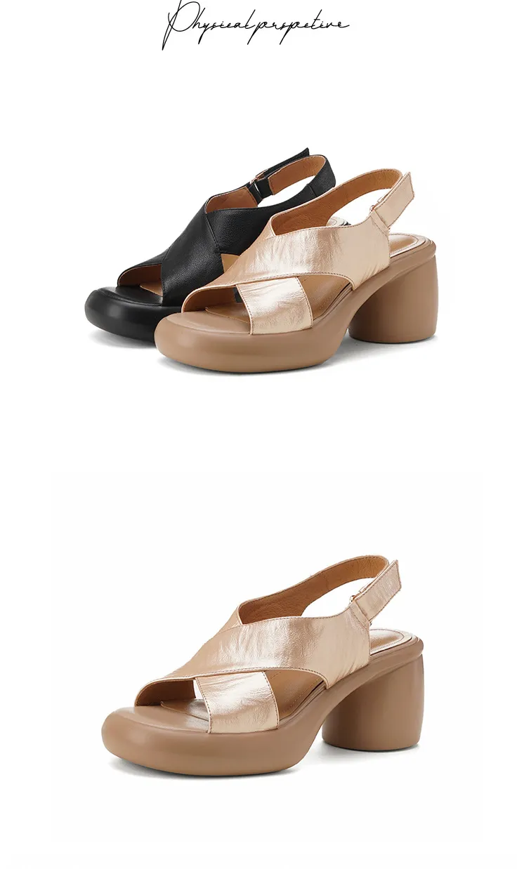 Spring/Summer platform chunky heel high-heeled sandals, open-toe, comfortable cowhide fashion shoes for women.