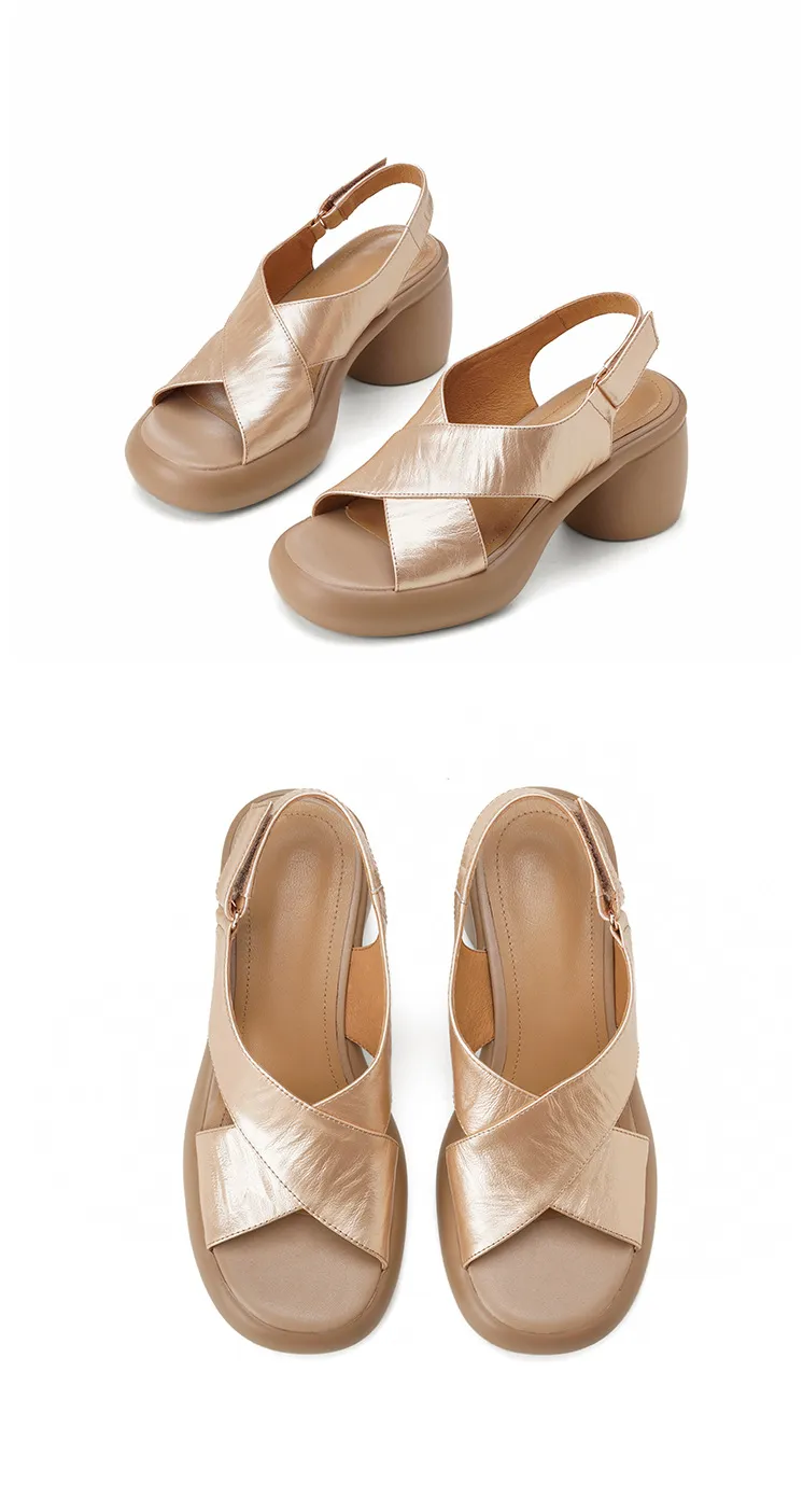 Spring/Summer platform chunky heel high-heeled sandals, open-toe, comfortable cowhide fashion shoes for women.