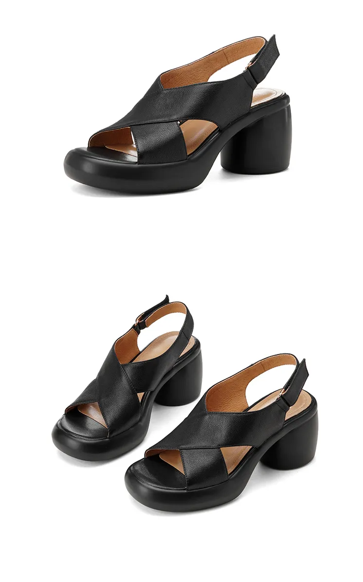 Spring/Summer platform chunky heel high-heeled sandals, open-toe, comfortable cowhide fashion shoes for women.