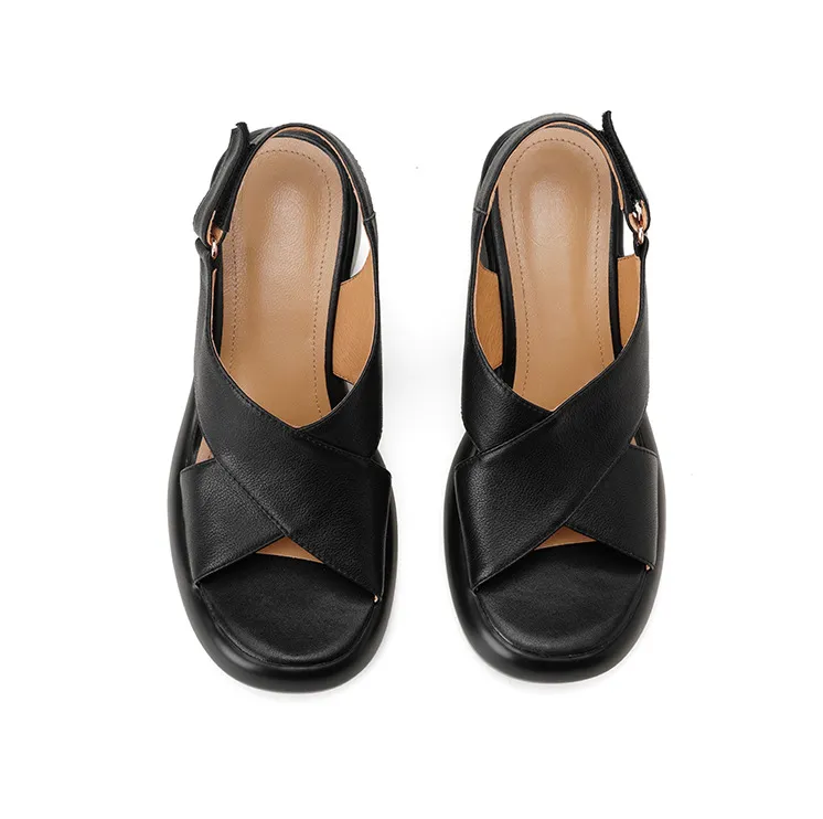 Spring/Summer platform chunky heel high-heeled sandals, open-toe, comfortable cowhide fashion shoes for women.