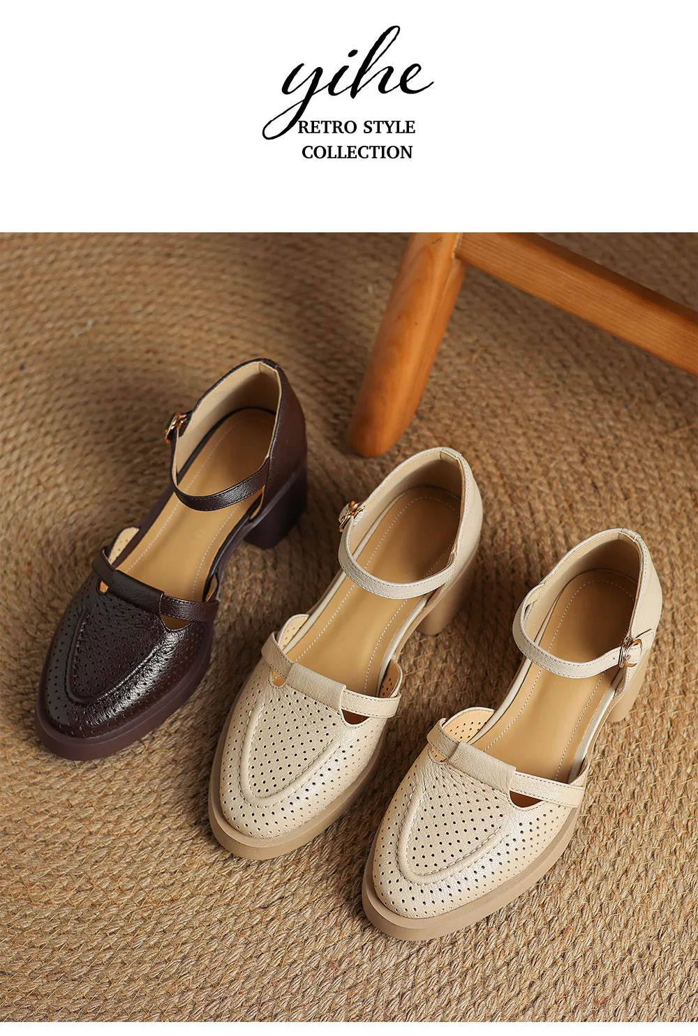 Spring/Summer Round Toe Sandals with Hollow Out Buckle and Perforated Sheepskin Fashion Women's Shoes