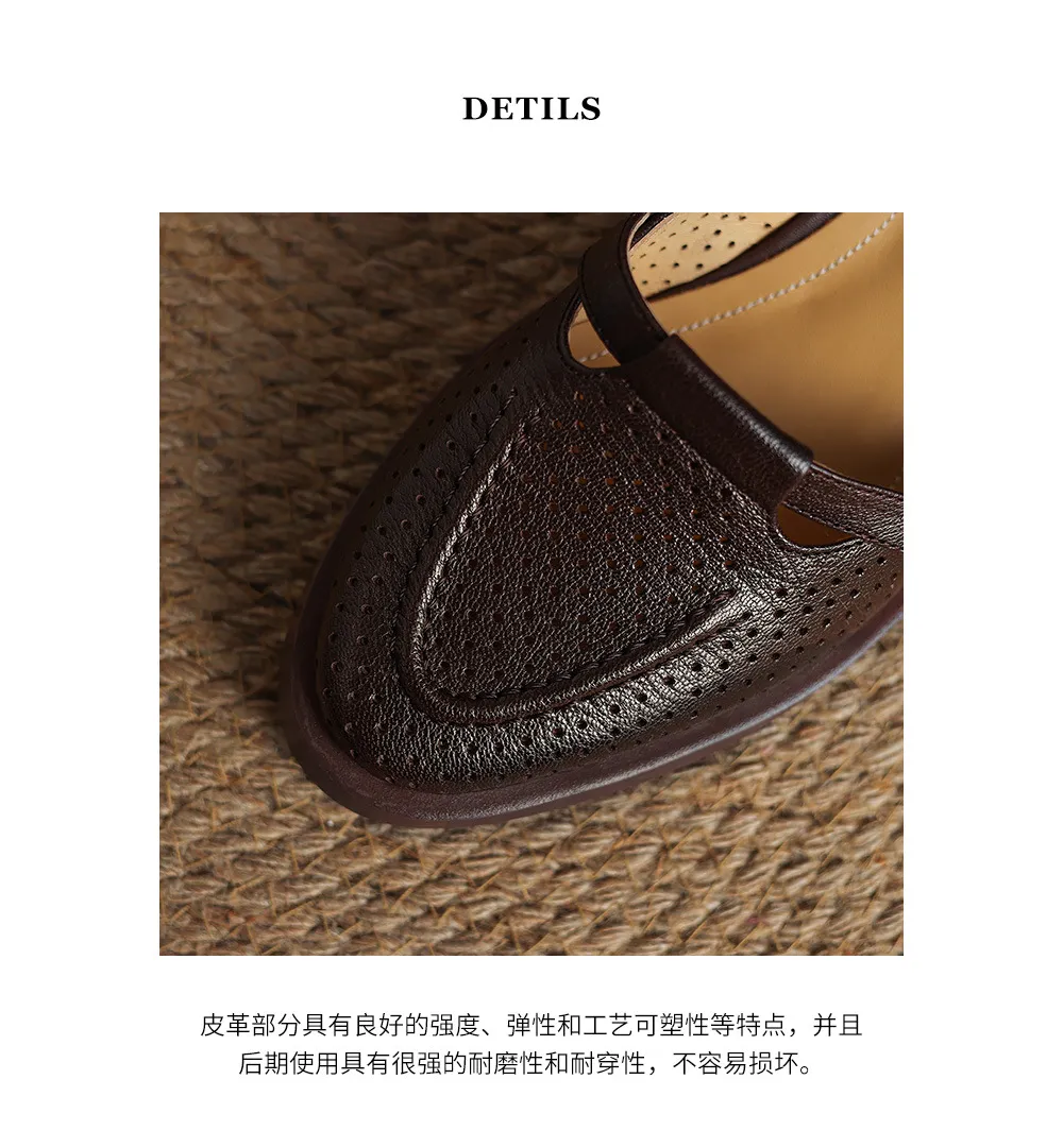 Spring/Summer Round Toe Sandals with Hollow Out Buckle and Perforated Sheepskin Fashion Women's Shoes