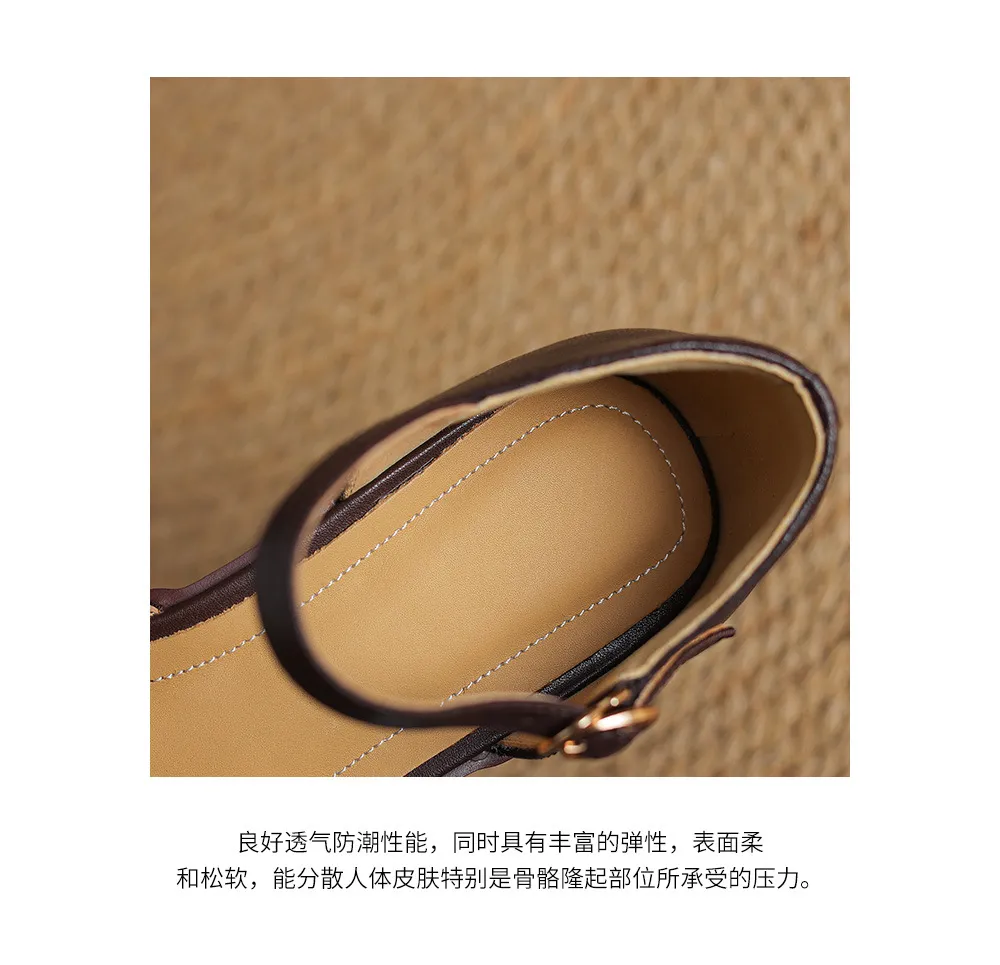 Spring/Summer Round Toe Sandals with Hollow Out Buckle and Perforated Sheepskin Fashion Women's Shoes