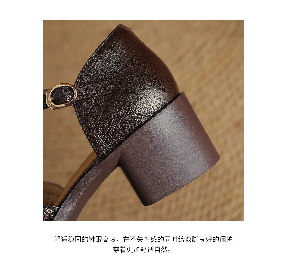 Spring/Summer Round Toe Sandals with Hollow Out Buckle and Perforated Sheepskin Fashion Women's Shoes