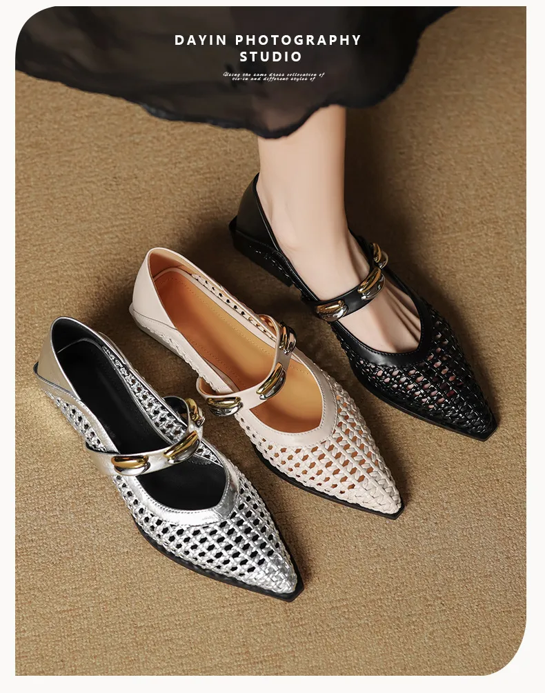 Spring/Summer Openwork Sandals with Rivets, Pointed Toe, Chunky Heel, Comfortable Women's Shoes