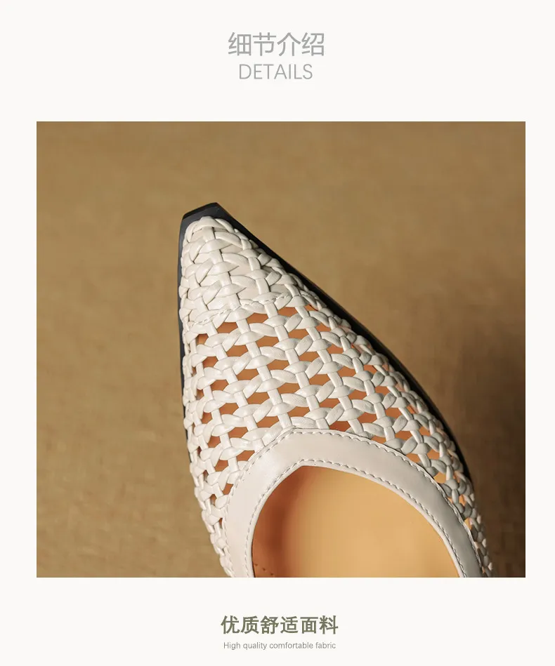 Spring/Summer Openwork Sandals with Rivets, Pointed Toe, Chunky Heel, Comfortable Women's Shoes