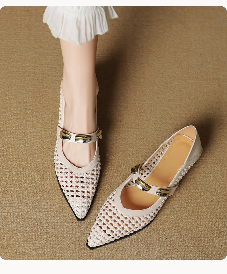 Spring/Summer Openwork Sandals with Rivets, Pointed Toe, Chunky Heel, Comfortable Women's Shoes