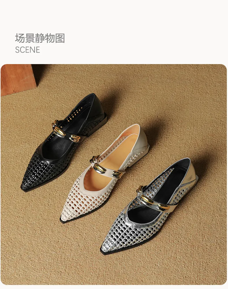 Spring/Summer Openwork Sandals with Rivets, Pointed Toe, Chunky Heel, Comfortable Women's Shoes