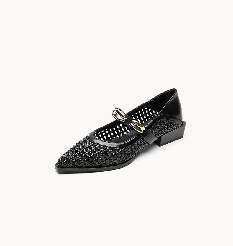 Spring/Summer Openwork Sandals with Rivets, Pointed Toe, Chunky Heel, Comfortable Women's Shoes