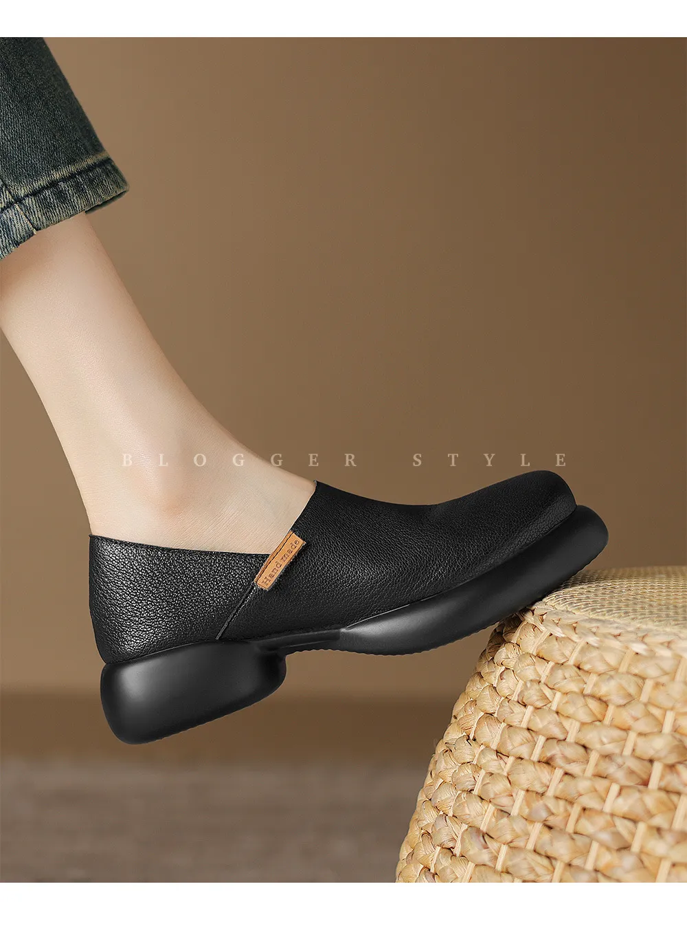 Spring and Autumn Round Toe Thick Sole Chunky Heel Single Shoes, Comfortable and Simple Sheepskin Women's Shoes