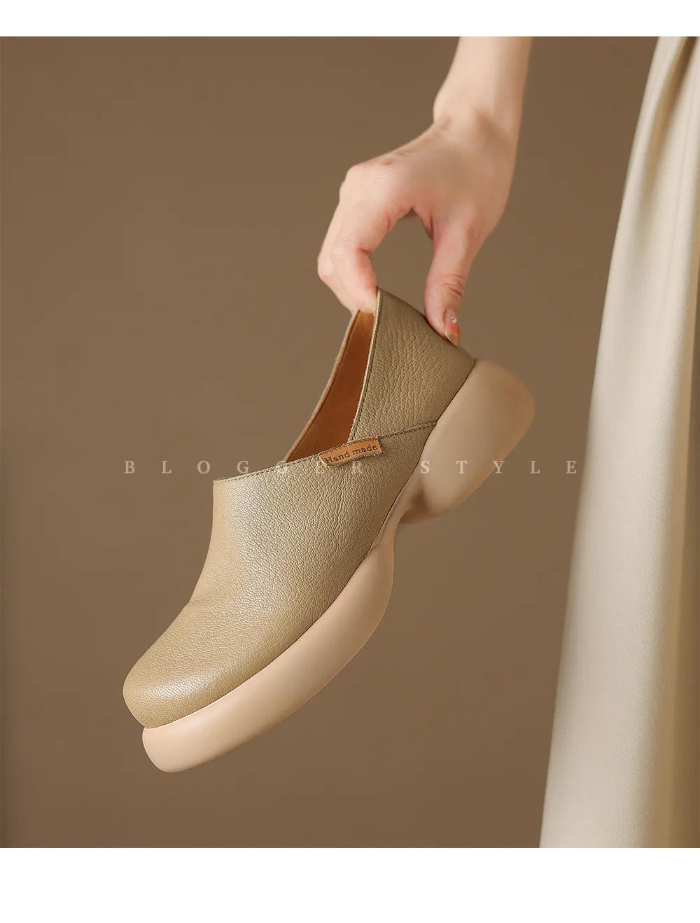 Spring and Autumn Round Toe Thick Sole Chunky Heel Single Shoes, Comfortable and Simple Sheepskin Women's Shoes